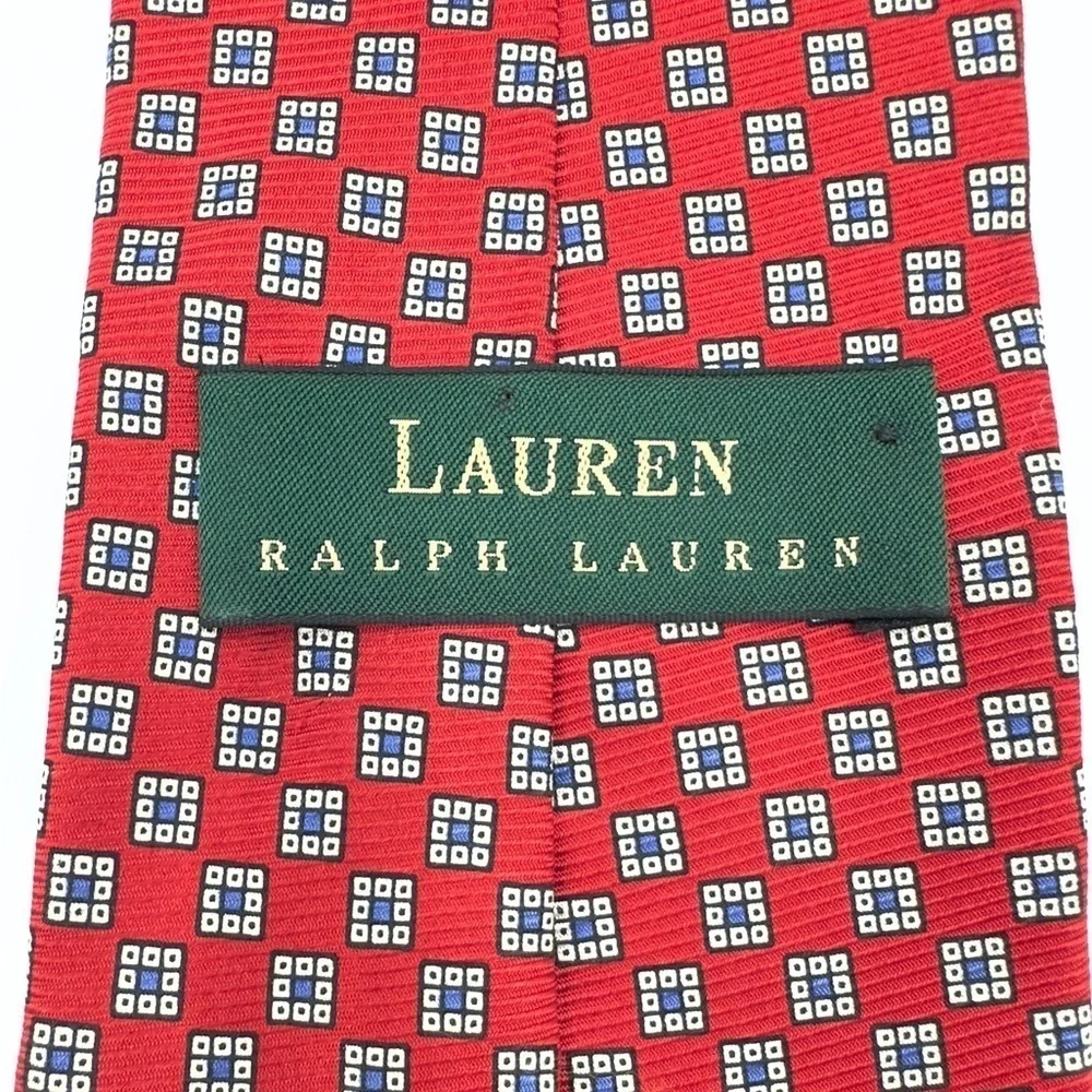 Lauren Ralph Lauren Mens Necktie 100% Silk Geometric All Over Red Tie USA Made